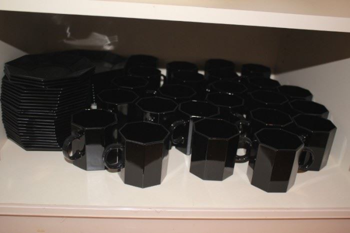 Full Set of Black Dishes and Mugs
