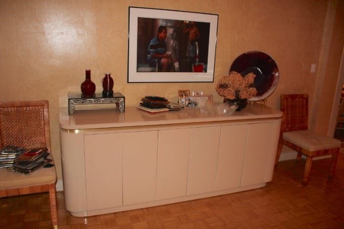 Credenza with Art,  Decorative Items and Pair of Side Chairs