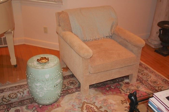 Upholstered Side Chair and Decorative Round/Urn