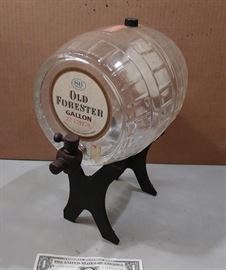 Vintage Old Forester Glass Whiskey Keg on Stand......Very nice !