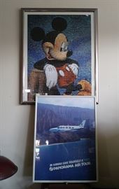 Large Mickey Mouse Mosiac framed puzzle ( Nice ! ) Hawaii and plane frame picture