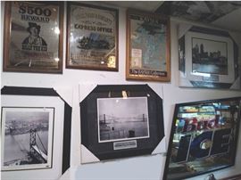 Assorted very nice wall art / pictures...Mackinac 1929 Bridge...Billy the kid...Boblo boat at the Detroit river front....and more