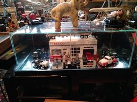 Texaco display case with Texaco collectibles inside