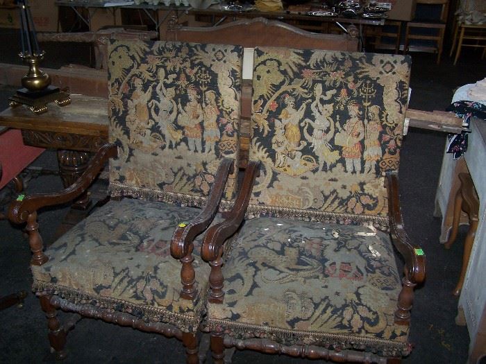 PAIR OF TAPESTRY-COVERED CHAIRS