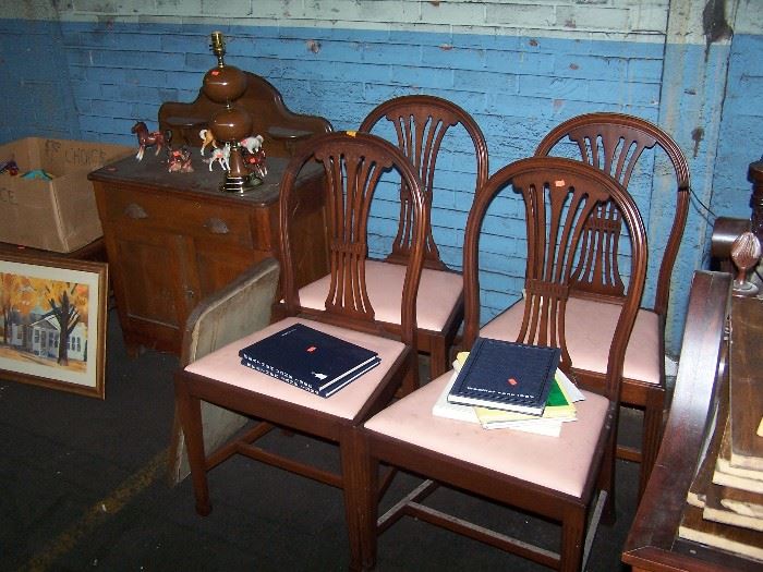 SET OF 4 SIDE CHAIRS, COMMODE & MISC.
