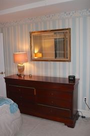 Dresser, Table Lamp and Decorative Mirror