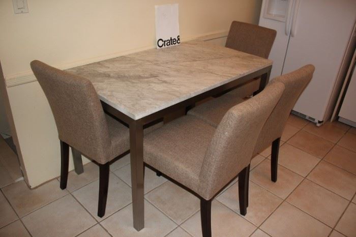 Marble Topped Table and 4 Upholstered Chairs