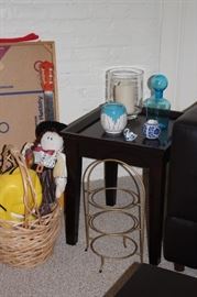Wood Side Table and Decorative Items