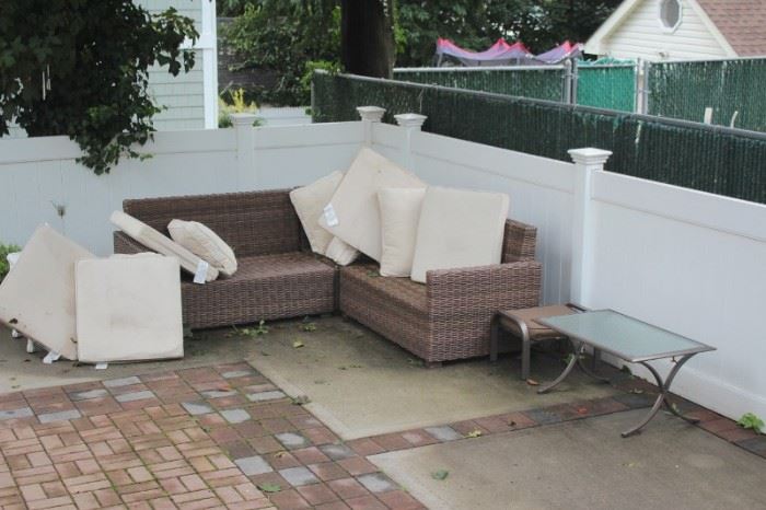 Outdoor Seating and Cushions with Small Side Table and Stool
