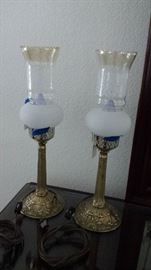 Vintage-look brass and glass table lamps