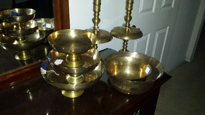 Brass bowls and candlesticks (18 inches)