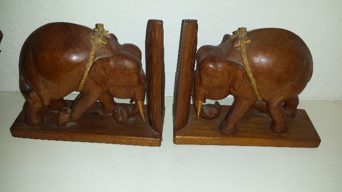 Wooden elephant bookends