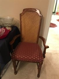 #18 (3)Wicker Back red fabric arm side chair $75 each
