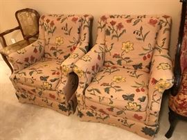 #16 (2) Tan/Floral Side Chairs - Baker Furniture w/Lumbar support $75
