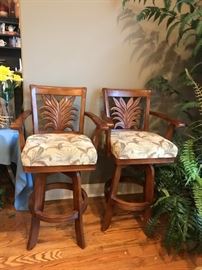 #31 (2) Wood Swivel fabric seat 31" tall barstools $75 each
