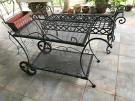 #45 Wrought Iron Tea Cart 38x17x24 $75.00 
#44 Metal Bench Seat 49" Long $75.00
