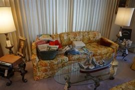 Fabulous quilted orange, yellow, and green couch and loveseat in mint condition