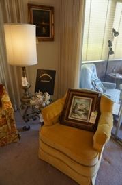 Gold upholstered chair, immaculate