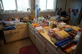 Scarves, umbrellas, sewing supplies