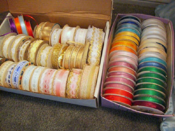 Boxes of Ribbon and lots of sewing notions