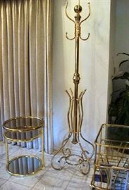 Brass Hall tree, Magazine Table, and Swivel Top end table