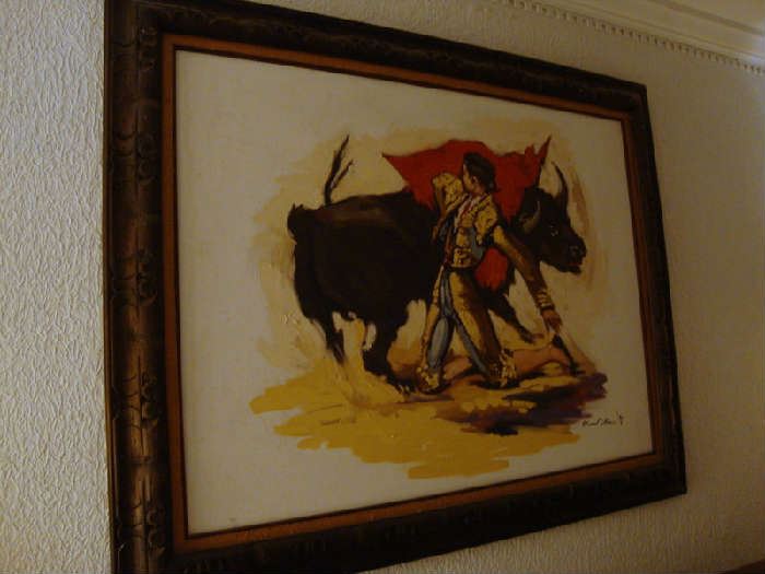 Large Bull Fighter Oil Painting