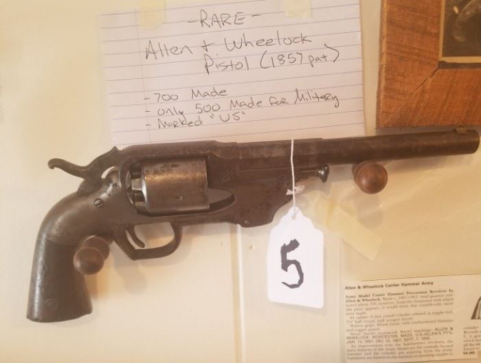 Rare Civil War Allen & Wheelock Pistol(1857 pat)
-Only 700 made
-Onlly 500 made for military 
-marked "US"
