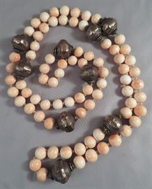 c. 1920's Chinese Angel Skin Coral & Sterling Silver Bead Necklace