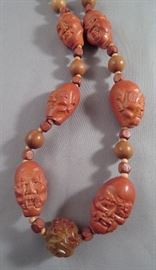 Chinese Carved Pit/Nut Head Bead Necklace