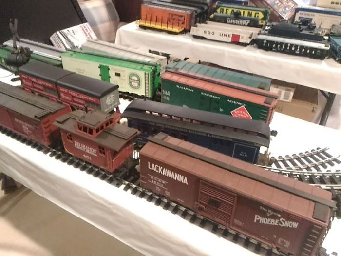 Many Large Scale Train Cars and Track