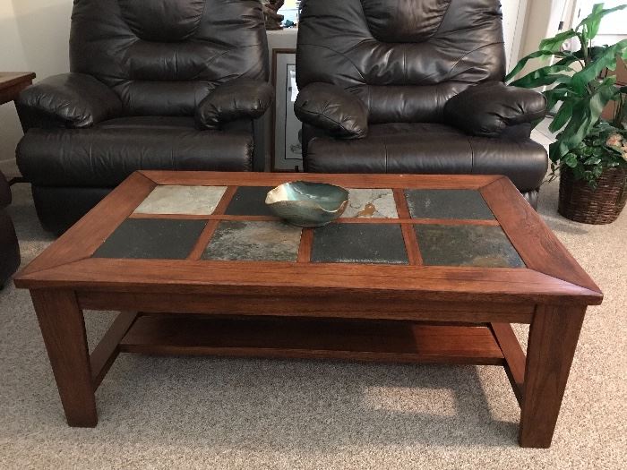 Coffee table with tile inserts.
