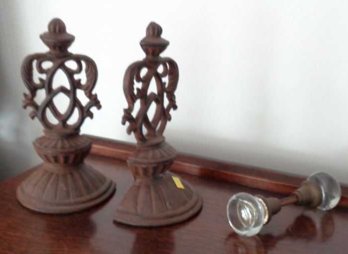 Antique Cast Iron Bookends & Glass Door Knobs