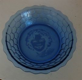 Blue Glass Shirley Temple Cereal Bowl (Vintage & not a reproduction)