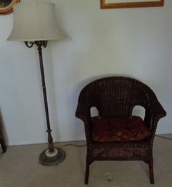 Wicker chair & vintage lamp