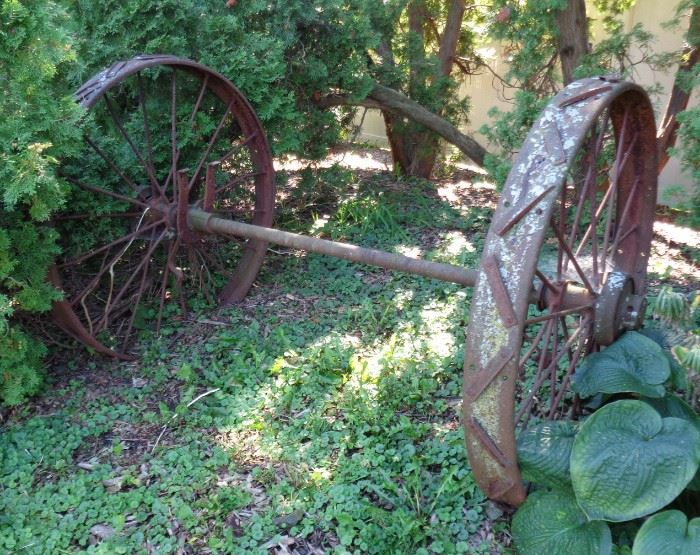 Antique Metal & Wood Spoke Wagon Wheels