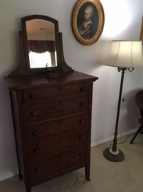 Men's High Boy Dresser with Mirror                                        46 1/2" tall (base to dresser top) by 30" wide by 17" deep.