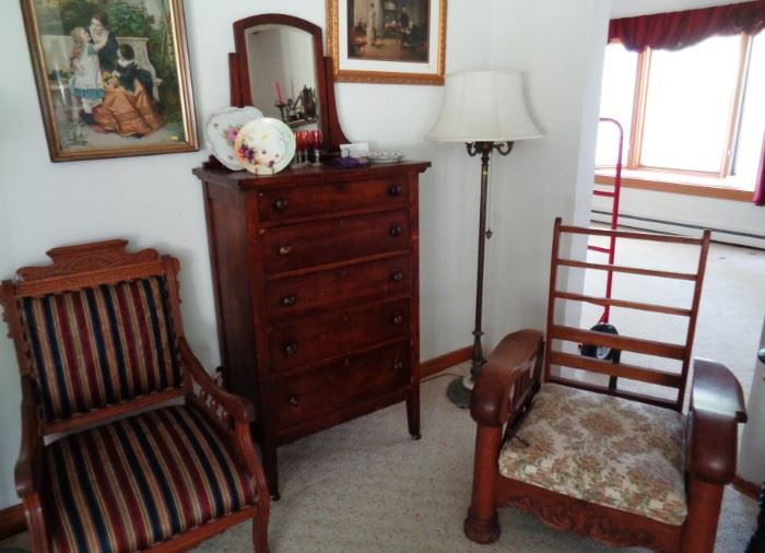 Antique Dresser, Morris Chair & Eastlake Style Chair