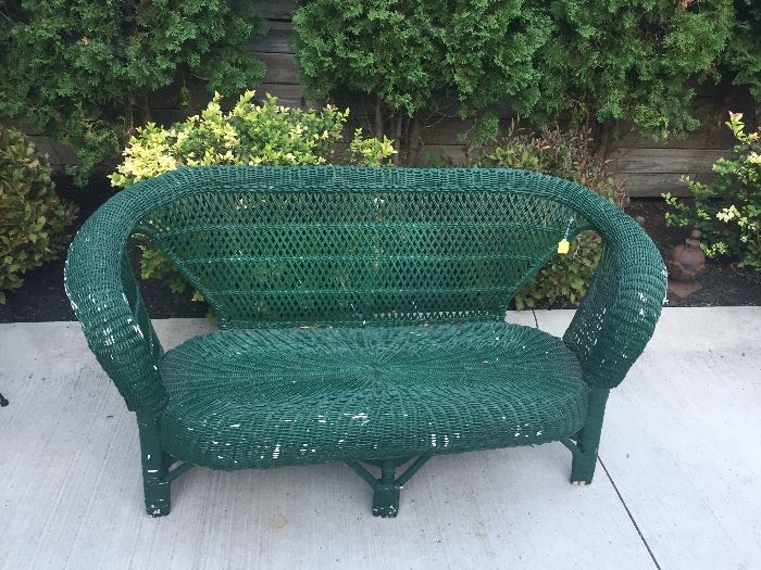 old wicker settee painted forest green