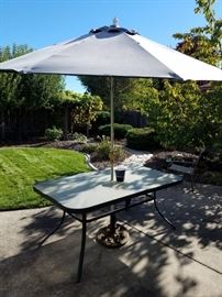 Rectangular Glass Top Table with Umbrella