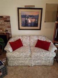 Neutral Toned Love Sofa. Framed and Matted Photo of Crater Lake.