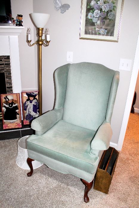 Upholstered wingback armchair