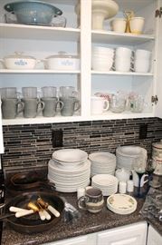 Dishes and glasses, Corningware, cast iron