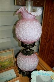 Fenton "Poppy" pink overlay lamp