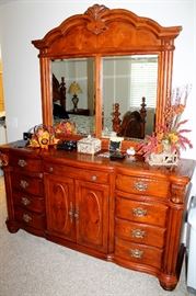 Broyhill bedroom set - queen bed, 2 nightstands, dresser with mirror, chest-of-drawers, and armoire