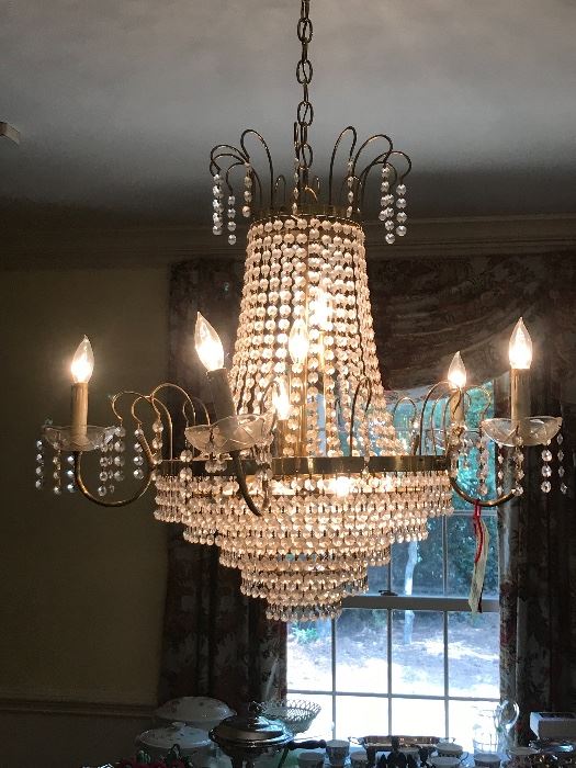 Regency style brass and crystal chandelier