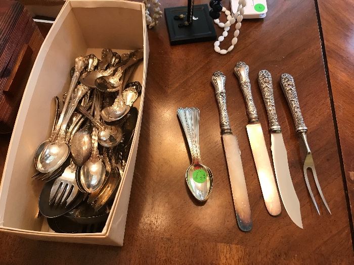 Gorham Sterling Silver Chantilly pattern 45 pieces, S. Kirk and Son Repousse sterling carving set