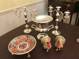 Silver plated candelabra and champagne bucket by Rogers Silver Co.