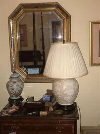 Decorative mirror and Asian lamp