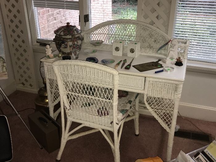 wicker desk and chair