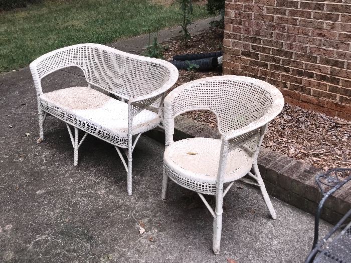 Vintage wicker love seat and chair-also a rocker and end table to match